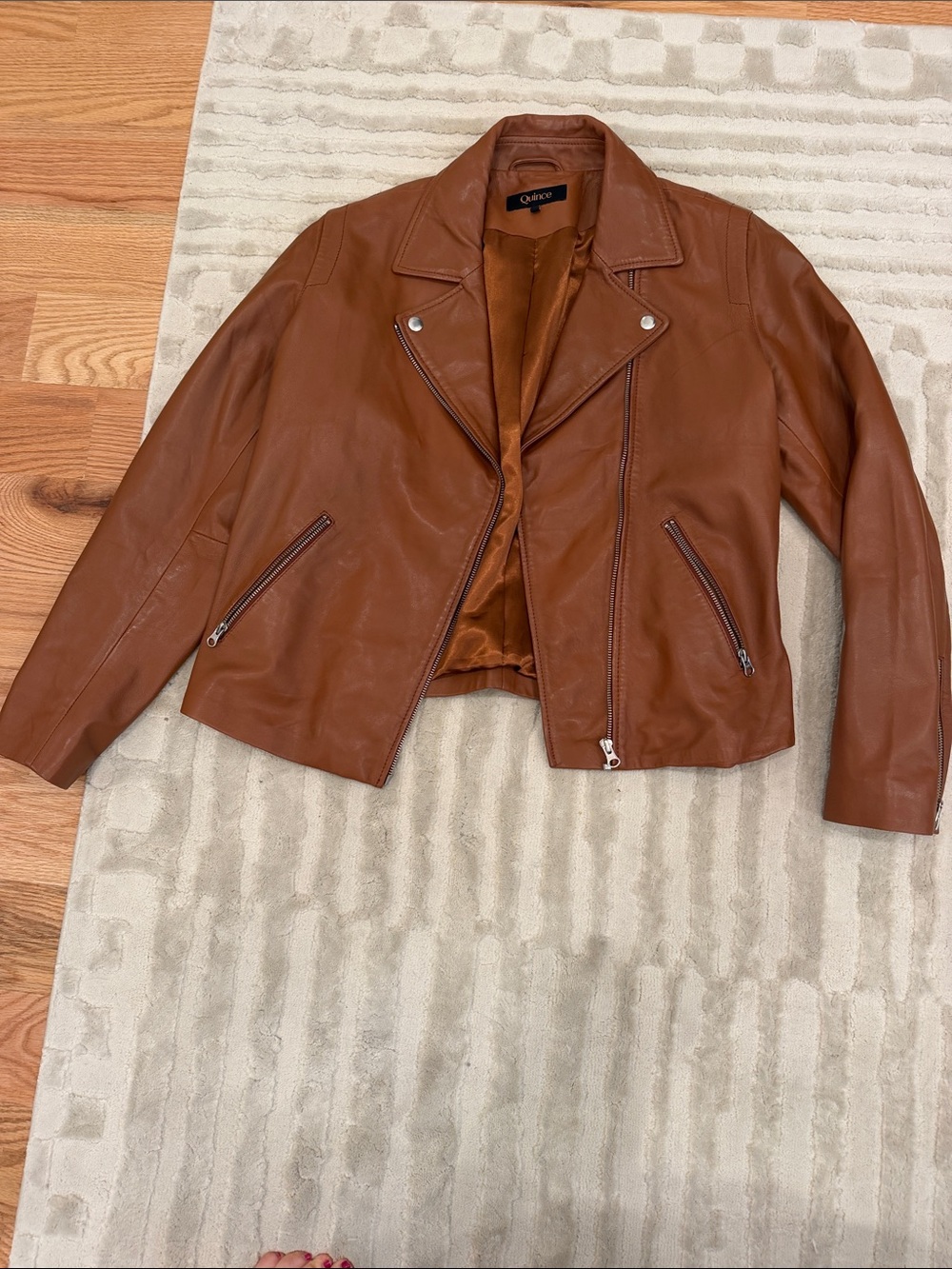 Quince Cognac Brown Leather Moto Jacket